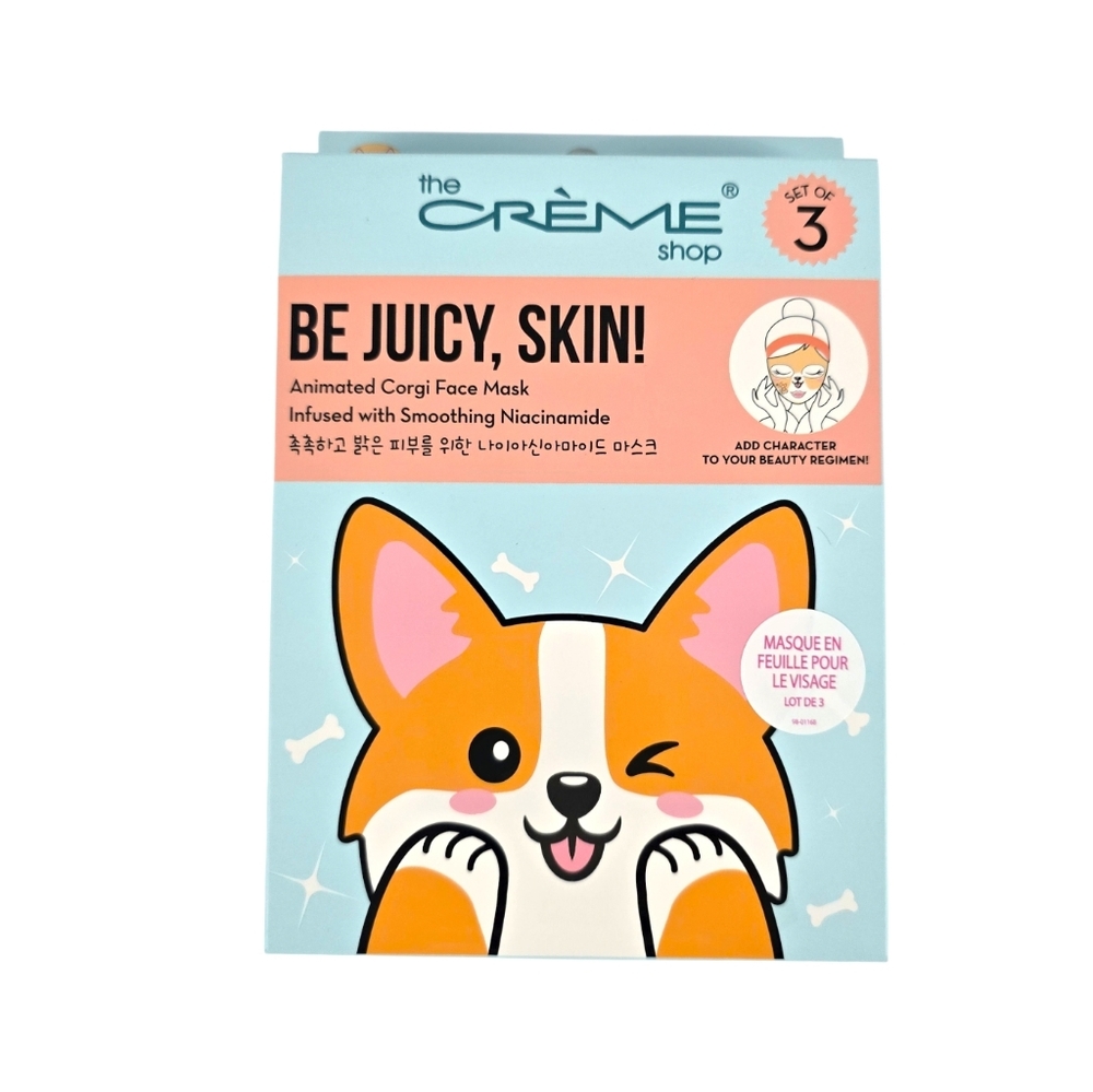 The Creme Shop, Animated Corgi Face Mask, Set of 3 -  Smoothing Niacinamide